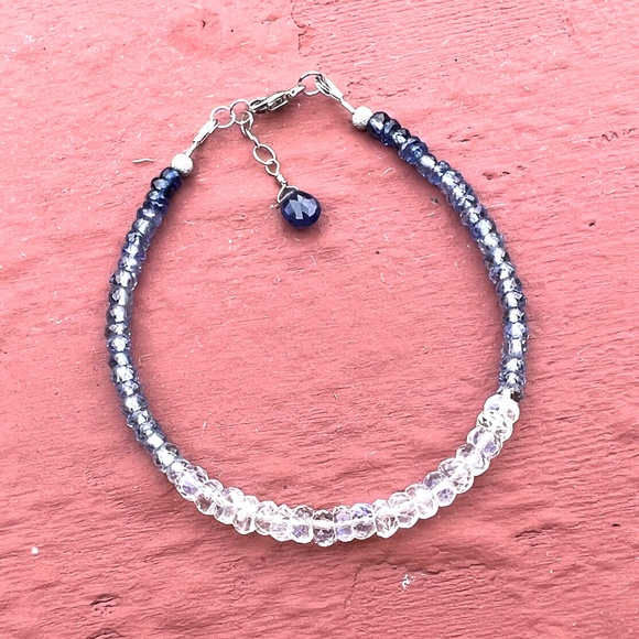 Solid 14K White Gold Natural Blue Sapphire, Moonstone Bracelet 7" - 7 2/3" - Picture 2 of 13